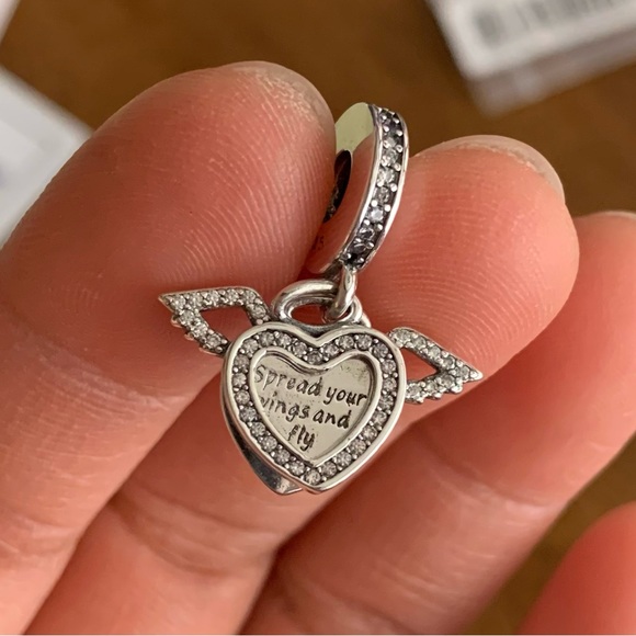 NWOT Heart and Angel Wings Dangle Charm Sterling Silver 915 - Picture 6 of 12